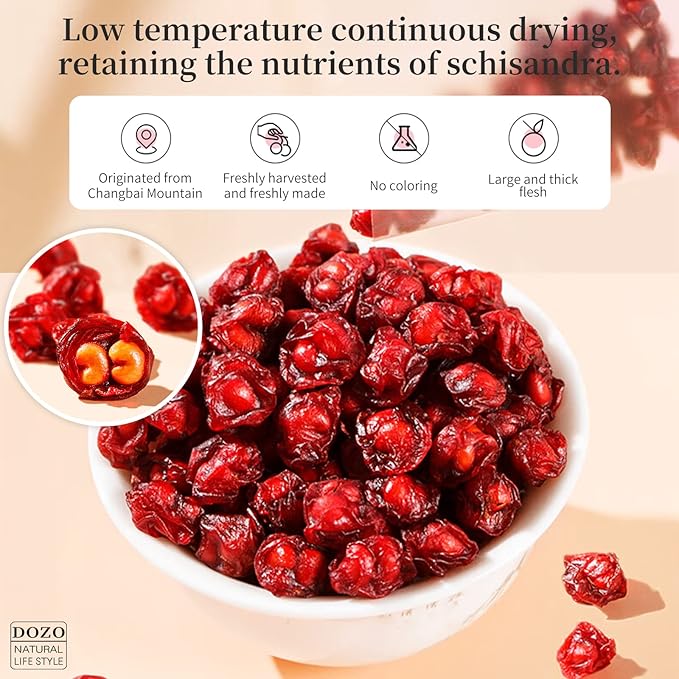 DOZO Dried Schisandra Berry 7.76oz/220g Schisandra Chinensis Tea Dried Omija Tea Whole Berries Dried Loose Berry Herbs Pure Natural Wu Wei Zi Caffeine Free 五味子