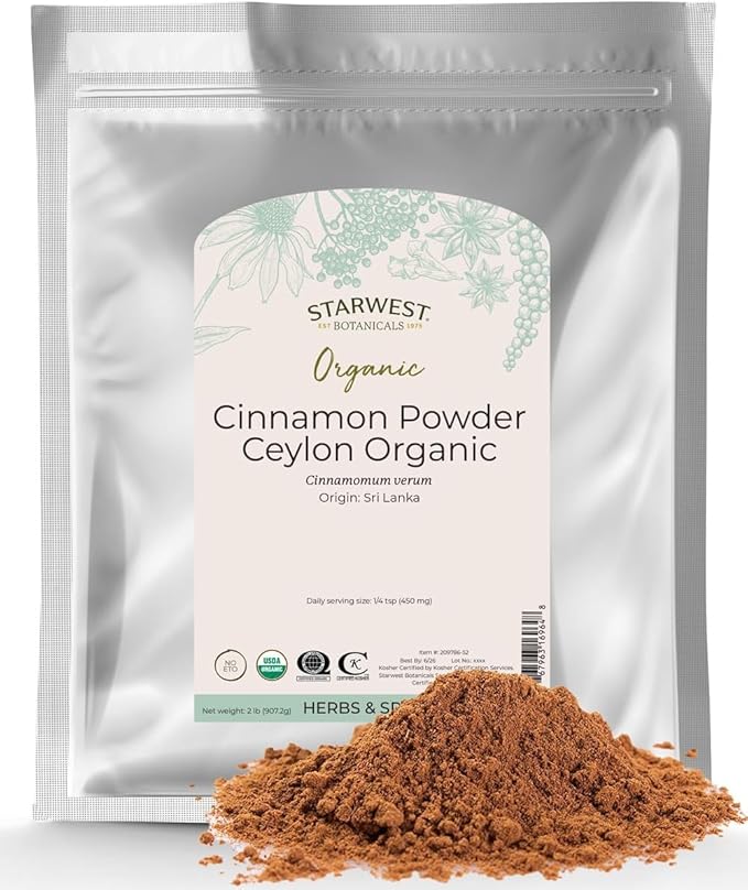 Starwest Botanicals Organic Ground Ceylon Cinnamon Powder - Spice for Tea Cooking &amp Baking Sweet &amp Mellow Flavor Certified Kosher Non-GMO - Bulk 2 lb Bag