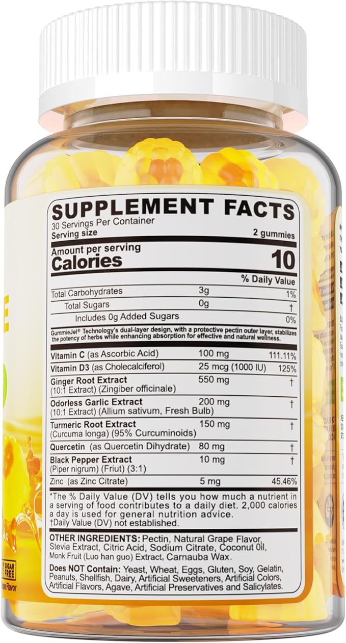 Ginger Chews Gummies for Nausea &amp Digestive Support Stomach Relief Sugar Free with TurmericOdorless Garlic Quercetin Vitamin D3Digestive Supplements for Occasional Bloating &amp Gas 2Pack
