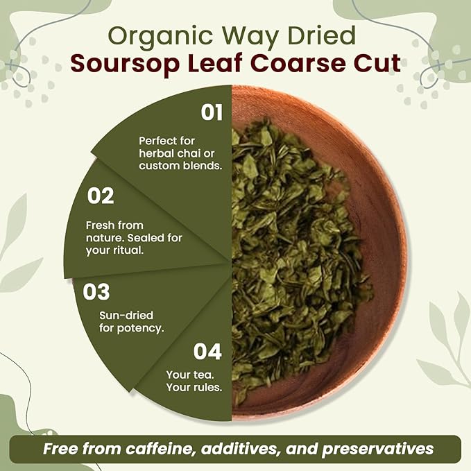 Organic Way Dried Soursop Leaf Coarse Cut (Annona Muricata) - Herbal Tea | Vegan Non GMO &amp Gluten Free | Kosher Certified | Resealable Bag | 100% Raw from Sri Lanka (8 Ounces)