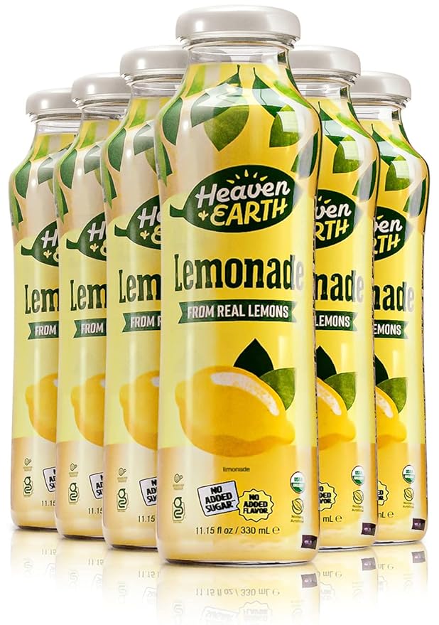 Heaven &amp Earth Organic Lemonade 11.2oz (6 Pack) | Made with Real Lemons Pure Fruit Juice No added Sugar Flavor or Color