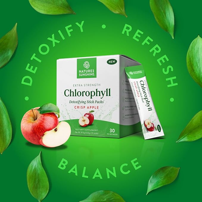 Nature's Sunshine Chlorophyll Stick Packs: Supercharge Your Detox and Boost Gut Health in Convenient Delicious Stick Packs (Crisp Apple)