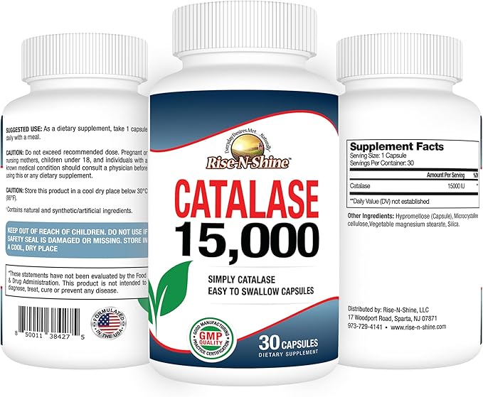 Rise-N-Shine Catalase Supplement 15000 - Powerful Antioxidant Enzyme for Hair Health Support- Hair Supplements for Strong Hair Support - 30 Capsules