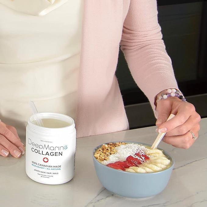 DeepMarine Collagen 100% Canadian Made Collagen Peptides Wild-Caught Collagen Powder Hydrolyzed Marine Collagen - 30 Day Supply - Gluten-Free Tasteless Odourless Keto and Paleo Friendly