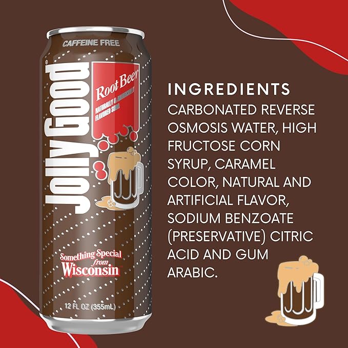 Jolly Good Classic Old Fashioned Root Beer Soda Flavored Soda Pop Drink Caffeine Free Soft Drinks for Adults &amp Kids Craft Soda for Mocktails &amp Cocktails Made in America 12 Oz Can 12 Pk