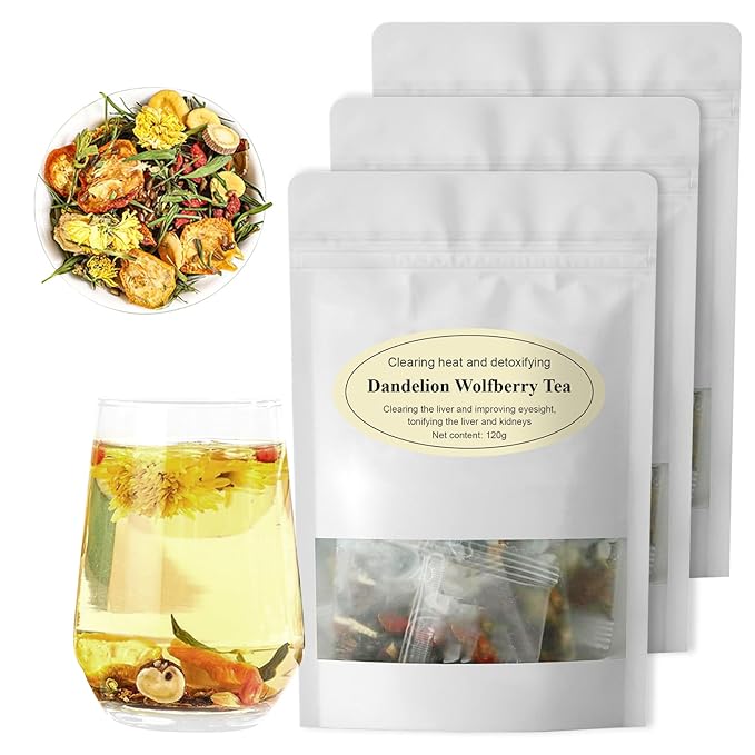 KWOLYKIM Dandelion Wolfberry Tea Bags Chinese Dandelion Tea with Seven flavor Blend Chinese Wolfberry Tea Bags (3 Bags/36pcs)