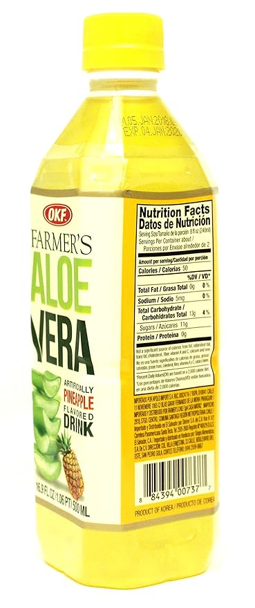 OKF Farmer's Aloe Vera Drink Pineapple 16.9 Fluid Ounce (Pack of 12)