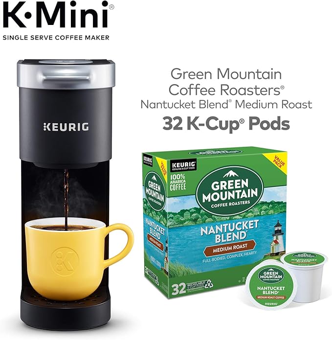 Keurig K-Mini Single Serve Coffee Maker with Green Mountain Coffee Roasters Nantucket Blend Medium Roast 32 ct K-Cup Coffee Pods
