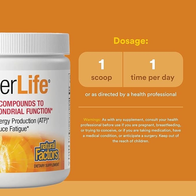 Natural Factors RegenerLife Powder - Supports Cellular Energy &amp Fatigue* - Mitochondria Support Drink Mix - Non-GMO - Tropical Flavor - 2.86 oz