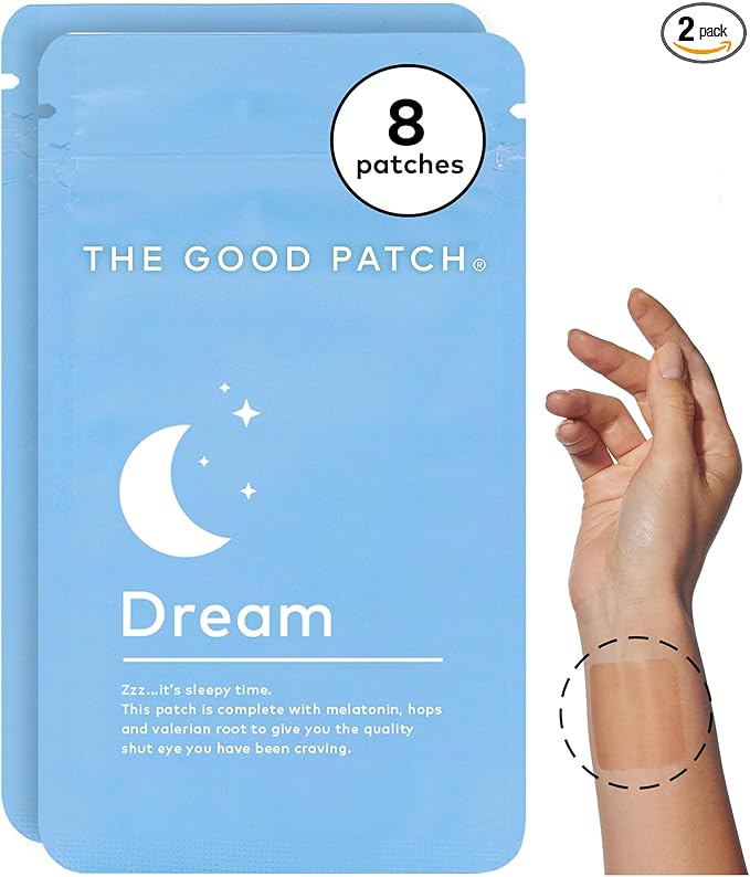 The Good Patch Plant Powered Sleep Support - Sustained Release Dream Patch with Melatonin Hops Valerian Root (8 Total Patches)