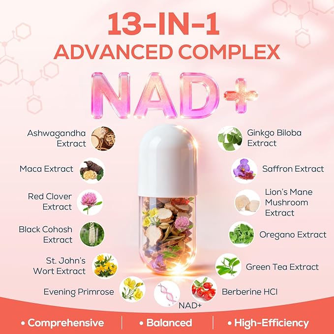 IcarusIvy 2000MG NAD Supplements for Women NMN Alternative Female Liposomal NAD+ with Ashwagandha Berberine HCL Ginkgo Biloba &amp Black Cohosh Women Focused Formula 90 Capsules