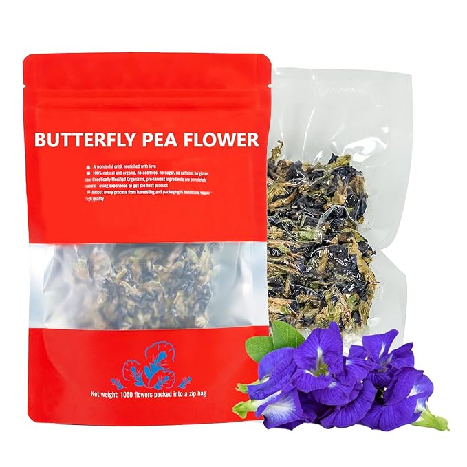 100% Dried Butterfly Pea Flower Buds 1050 Count 2.96 oz Floral Scent Re-Steep Pure Natural Herbal Tea for Flower Tea for Cooking Cocktails Smoothies and Skin Effect