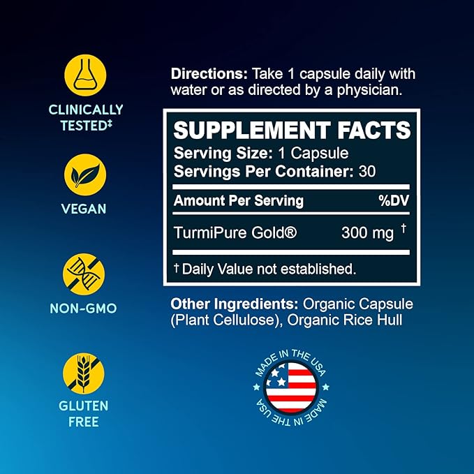 BioEmblem Turmeric Curcumin with Clinically Studied TurmiPure - 1 Small Cap Daily 24x More Absorption Than Others - Non-GMO - Joint Support Healthy Inflammation Turmeric Supplements 60 Serving