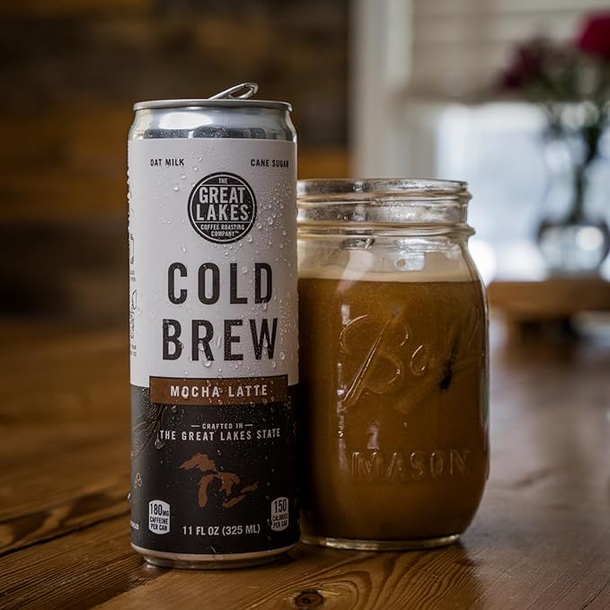 Great Lakes Mocha Oat Milk Cold Brew Latte Coffee 11 Ounce Cans Pack of 12