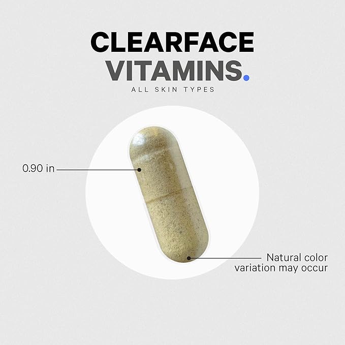 Codeage Clearface Pantothenic Acid Niacin Supplement Vitamins A C D3 E Probiotics Zinc Riboflavin Thiamin L-Lysine HCL &amp Omega-3 Niacinamide Skin Botanical Blend - Non-GMO - 90 Capsule
