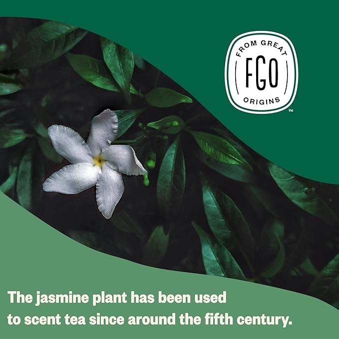 FGO Organic Jasmine Green Tea 100 Count Eco-Conscious Tea Bags Resealable Bag Packaging May Vary (Pack of 1)