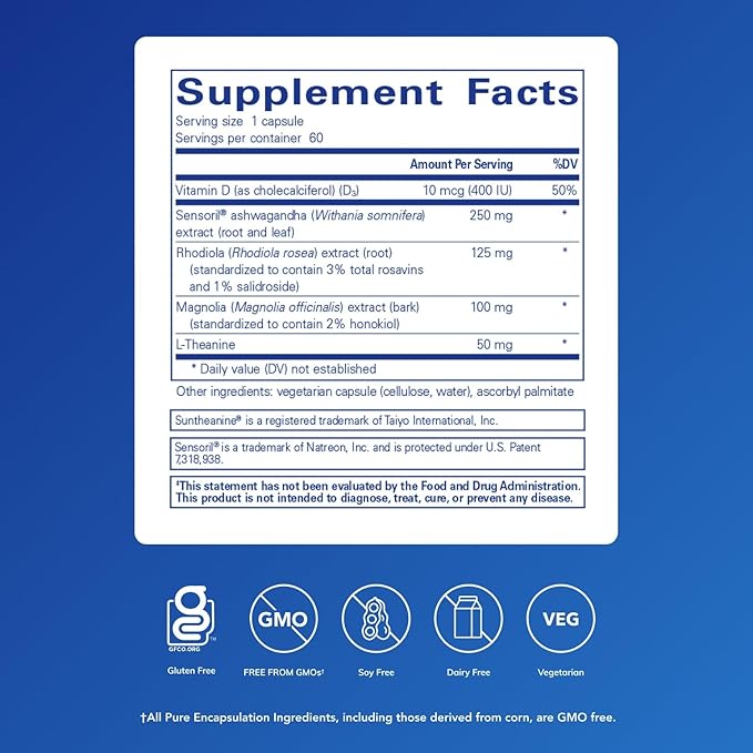 Pure Encapsulations Cortisol Calm - Supports Cortisol Health &amp Relaxation - Contains Ashwagandha &amp L-Theanine - Restful Sleep - 60 Capsules