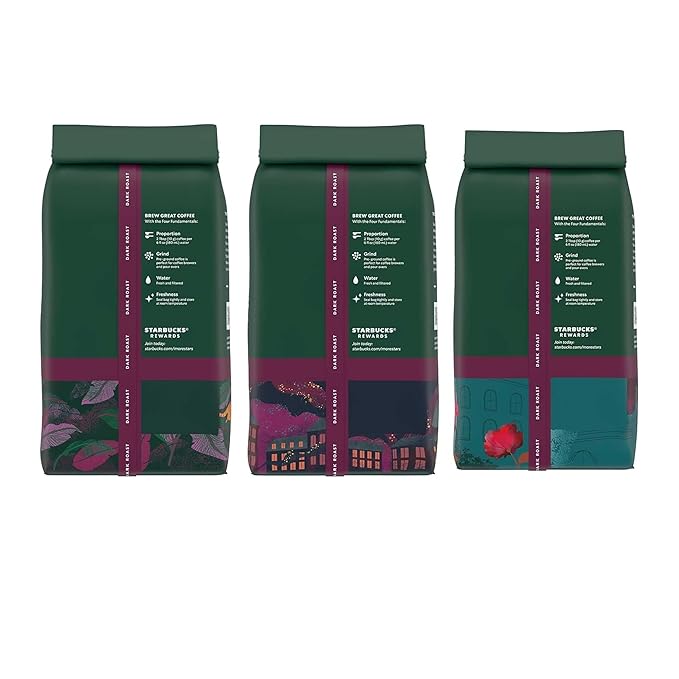 Starbucks Whole Coffee Beans Dark Roast Hot or Iced Coffee Variety Pack Three 12 oz Bags
