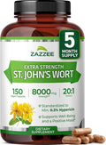 Zazzee Extra Strength St. John’s Wort 20:1 Extract 0.3% Hypericin 150 Vegan Capsules 5 Month Supply Hypericum Perforatum Mood &amp Emotional Wellness Support Herbal Supplement Non-GMO Made in