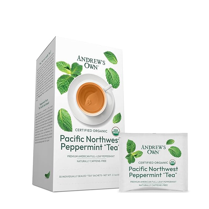 ANDREW LESSMAN Tea - Peppermint Tea 60 Sachets - Certified Organic Premium Whole-leaf Peppermint. Certified Free of Pesticides Herbicides. Naturally Soothing. No Bitter Aftertaste. Caffeine-Free