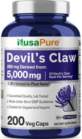 NusaPure Devil's Claw 20:1 Extract 250 mg Equivalent to 5000mg 200 Veggie Capsules Concentrated Root Extract Devils Claw Herbal Supplement Non-GMO Vegan Supplement