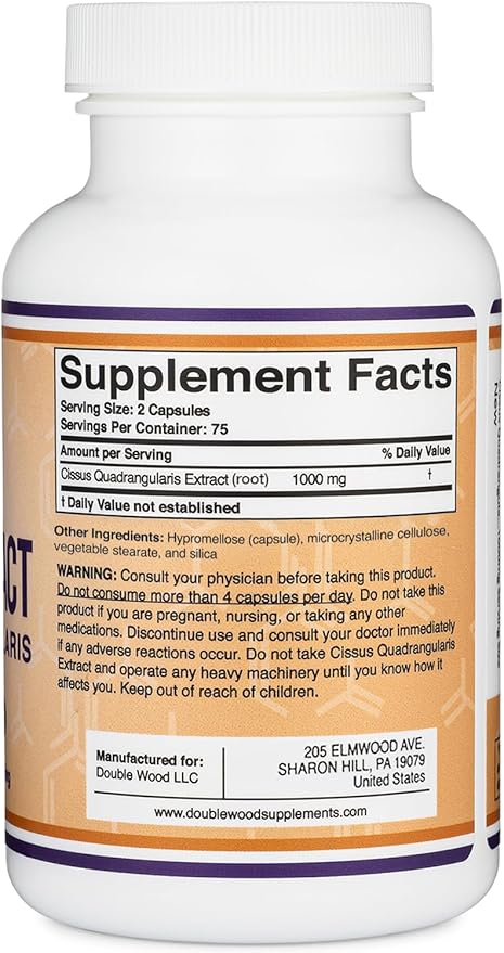 Double Wood Supplements Cissus Quadrangularis Super Extract 150 Capsules (Non-GMO Gluten Free) Dietary Supplement for Joint and Tendon Health 1000mg Serving Size