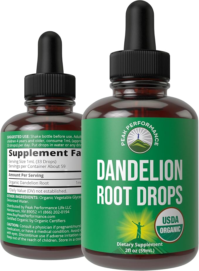Dandelion Root Extract. USDA Organic Vegan Herbal Liquid Tincture Dandelions Supplement for Women and Men. Leaf Tonic for Immune Liver Gut Health. Zero Sugar Gluten Free Supplements Not Capsules