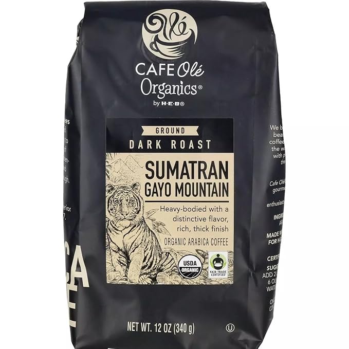CAFE Olé Organics by H‑E‑B Dark Roast Sumatran Gayo Mountain Ground Coffee 12 oz 2 bags