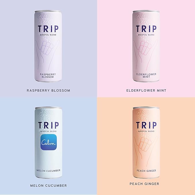 TRIP Lightly Sparkling Adaptogen Seltzer Non-Alcoholic Mocktail with Magnesium Ashwagandha Lions Mane &amp L Theanine No Added Sugar Vegan Original Variety Pack 12 Oz 12Pk