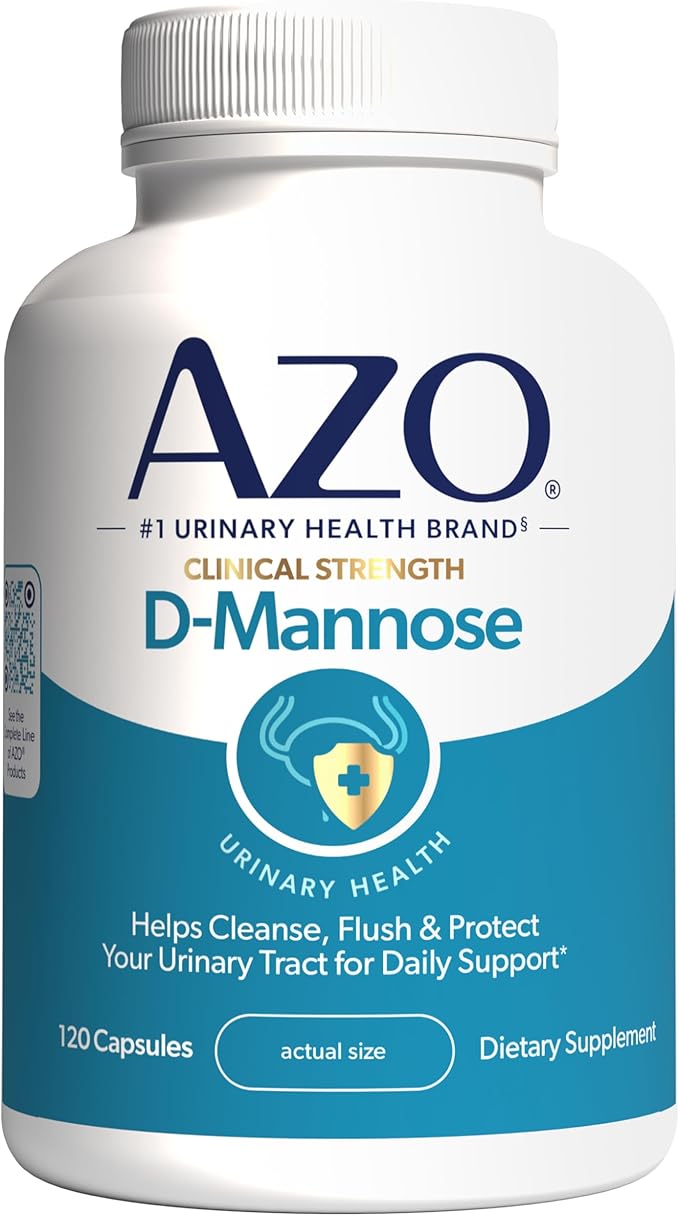 AZO D Mannose Urinary Tract Health Cleanse Flush &amp Protect The Urinary Tract No.1 Pharmacist Recommended Brand Clinical Strength Non-GMO 120 Count