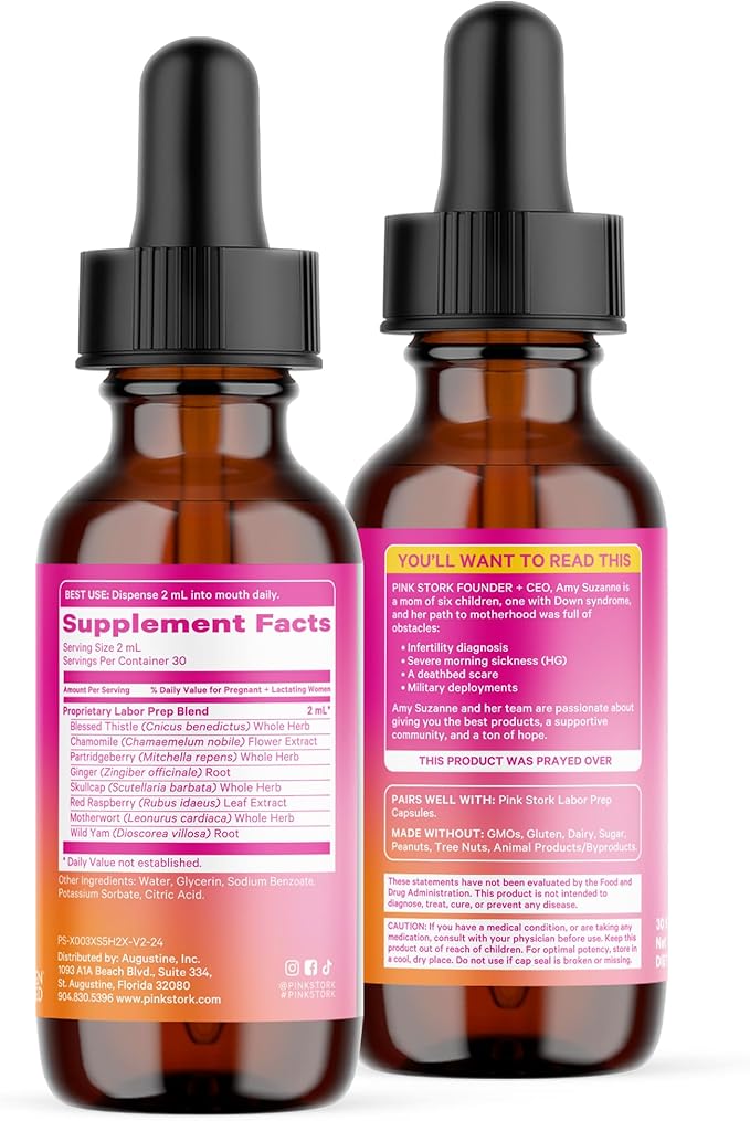 Pink Stork Labor Prep Tincture – Red Raspberry Leaf Chamomile Ginger &amp 8 Herbs – Third Trimester Pregnancy + Postpartum Recovery &amp Lactation Support – 2 oz Herbal Supplement