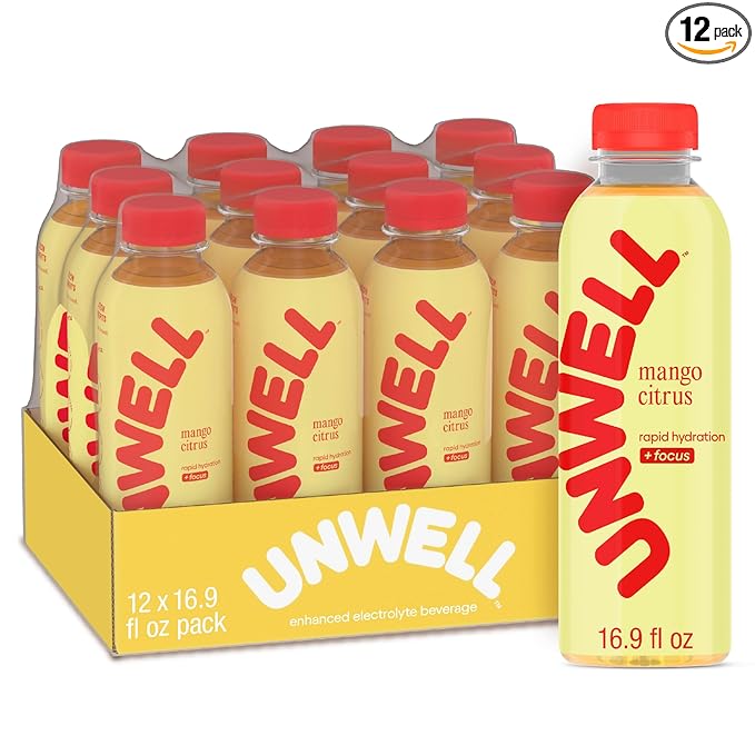 Unwell Hydration Electrolyte Drink For Rapid Hydration + Focus – Mango Citrus 12 Pack