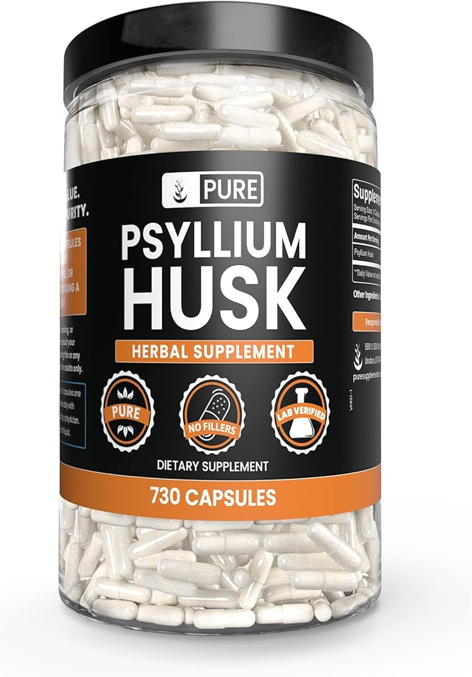 PURE ORIGINAL INGREDIENTS Psyllium Husk (730 Capsules) No Magnesium Or Rice Fillers Always Pure Lab Verified