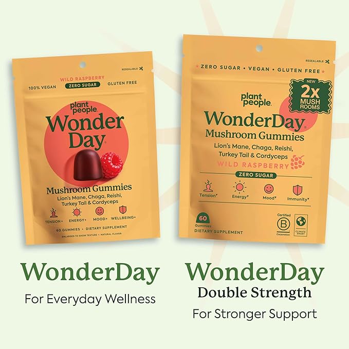 WonderDay Extra Strength Mushroom Gummies – Sugar Free Lion’s Mane Cordyceps Reishi &amp Chaga Supplement for Adults – Mood Boost Energy Focus Immune Support &amp Gut Health – Vegan Non-GMO (6