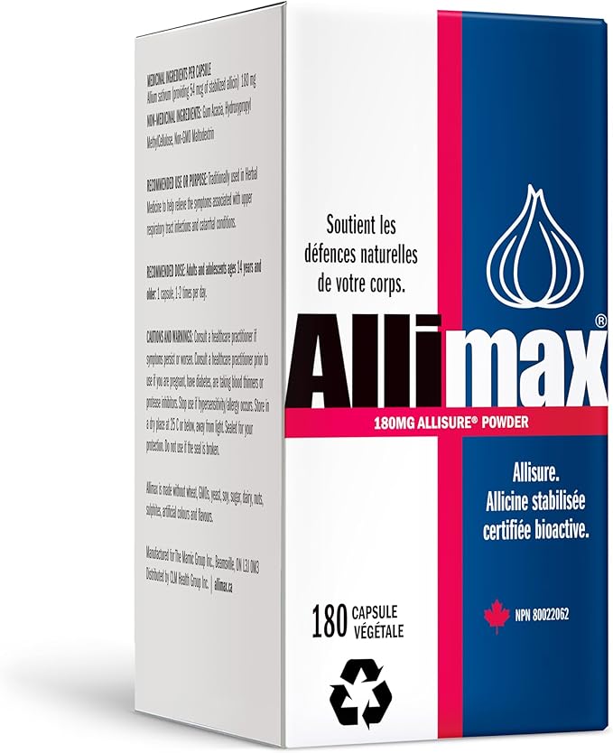 Allimax 180mg 180 Capsules. Supports Your Body’s Immune Function Through Natural Allicin a Potent Organosulphur Compound Extracted from Clean and Sustainable Spanish Grown Garlic.