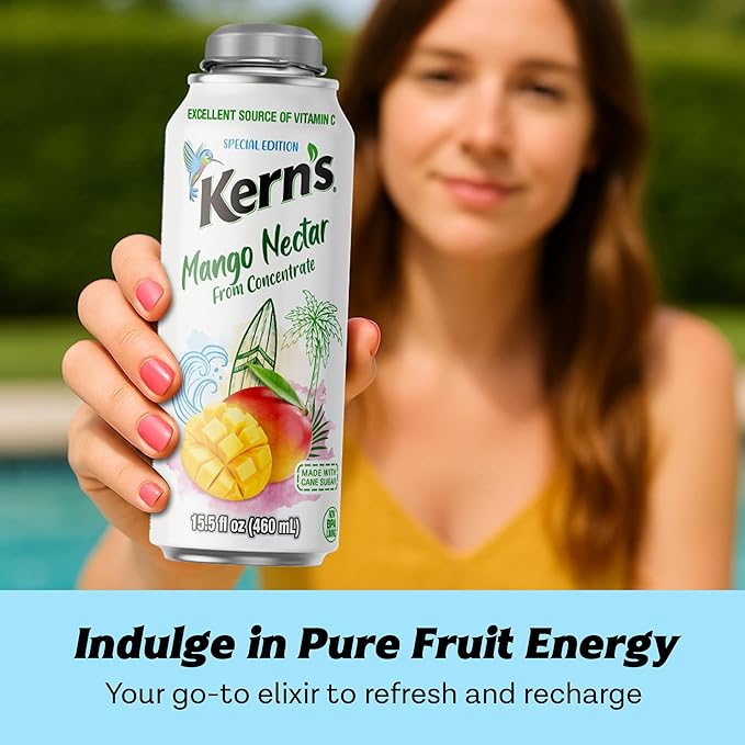 Kern’s Mango Nectar Lata Botella - Made with Fresh Fruit Puree - Mango Juice Concentrate for Tropical Fruit Smoothie Mix Cocktail Mixers &amp Kids Beverages - 15.5oz 12 Pack Resealable Juice Bottle