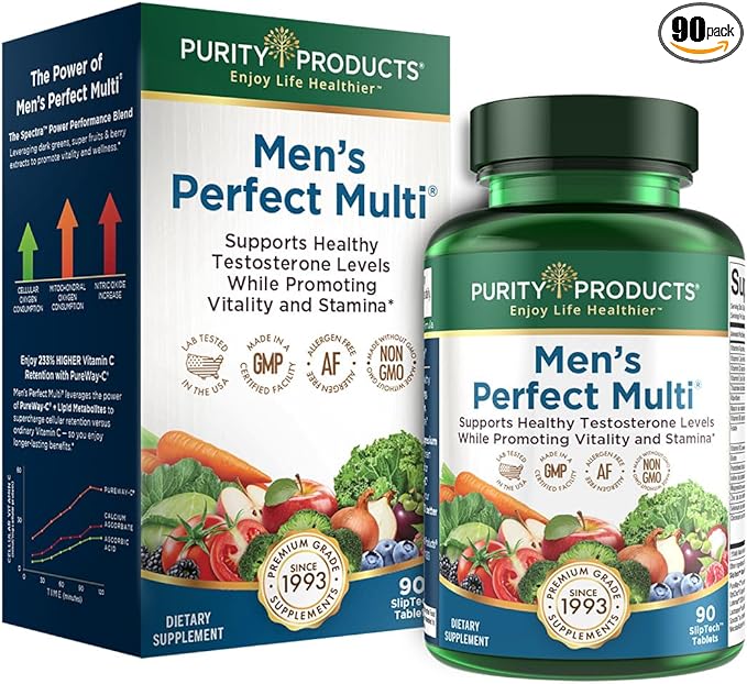 Purity Products Men's Perfect Multi from Vitamins Minerals and Phytonutrients - Promotes Energy Vitality and Stamina - Easy to Swallow - 90 Tablets