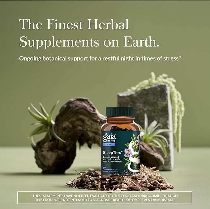 Gaia Herbs SleepThru - Sleep Support Supplement with Ashwagandha Root Magnolia Bark Passionflower &amp Jujube Date* - 60 Vegan Liquid Phyto-Caps (30 Servings)