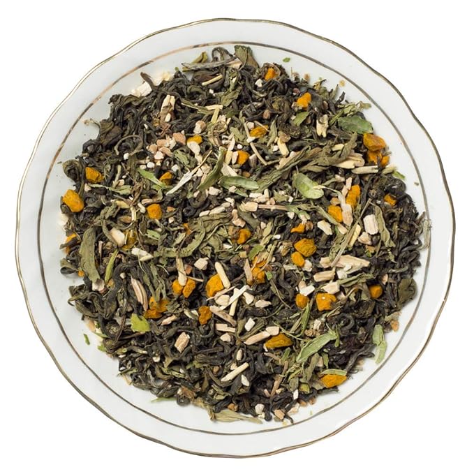 NAVVAYD Sweet Himalayan Green Tea | Loose Leaf | Ashwagandha | Shatavari | Turmeric &amp Cardamom | 3.52 Oz (100g) | Assam Tea | Organic leaves | Herbal | Daily Energy
