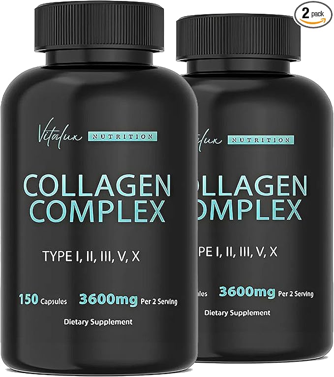 Collagen for Women &amp Men - Vital Nutrition - Hydrolyzed Collagen Peptides - Multi Collagen Capsules Keto Friendly Healthy for Skin Nails Bones &amp Joints NonGMO- Type IIIIII V X - 300 C