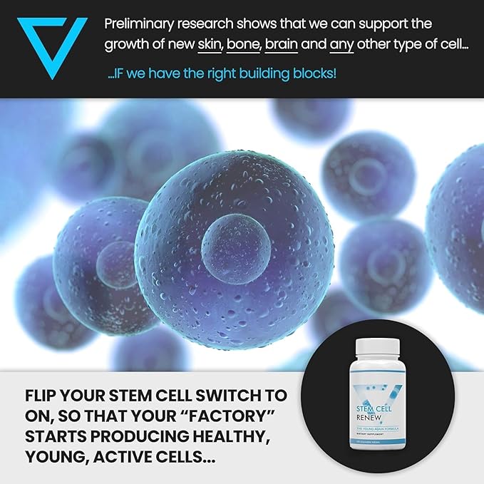 Stem Cell Renew | Boost Your Natural Supply of Stem Cells to Strengthen Mental Sharpness Help Slow Signs of Aging and Restore Youthful Energy - Created by NASA Scientist | 1-Month Supply (120 count)