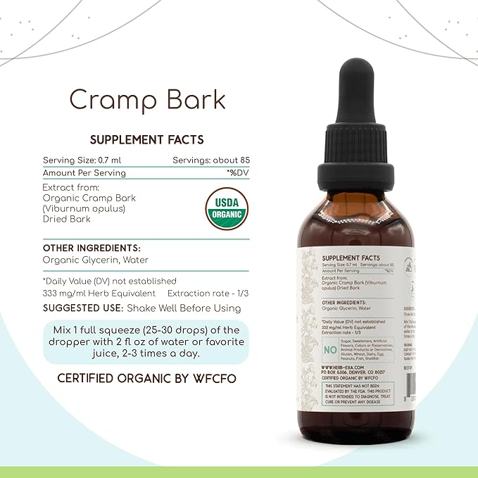 Cramp Bark B60 Alcohol-Free Herbal Extract Tincture Concentrated Liquid Drops Natural USDA Organic Cramp Bark (Viburnum Opulus) Dried Bark (2 fl oz)