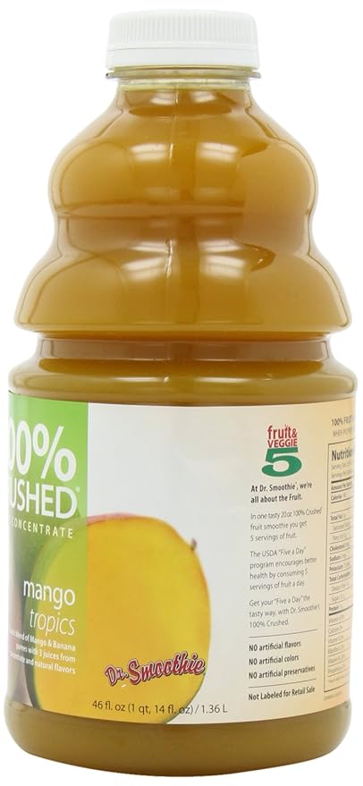 Dr. Smoothie 100% Crushed Fruit Smoothie Mango Tropics 46-Ounce Bottles (Pack of 2)