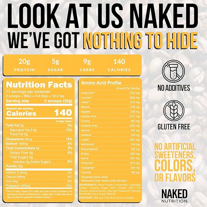 NAKED Vanilla Latte Protein Coffee - Premium Colombian Iced Coffee Protein Shake Drink Delicious Keto Friendly and Gluten Free 17 Servings