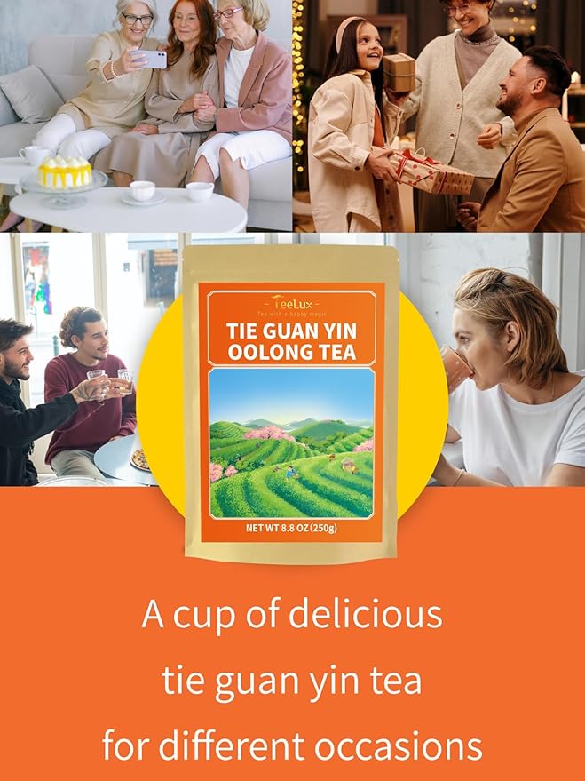 TeeLux Tie Guan Yin 8.8oz Oolong Tea Loose Leaf with Roasted Aroma Iron Goddess of Mercy Fujian Anxi High Mountain Tieguanyin Tea