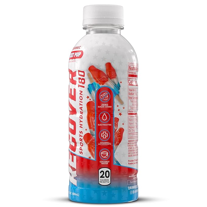 RECOVER 180 Organic Sports Hydration Drink No Sugar Added 20 Calorie Sports Beverage Organic Flavors With Vitamins Potassium-Packed Electrolytes (16.9 Fl Oz (Pack of 12) Rocket Pop)