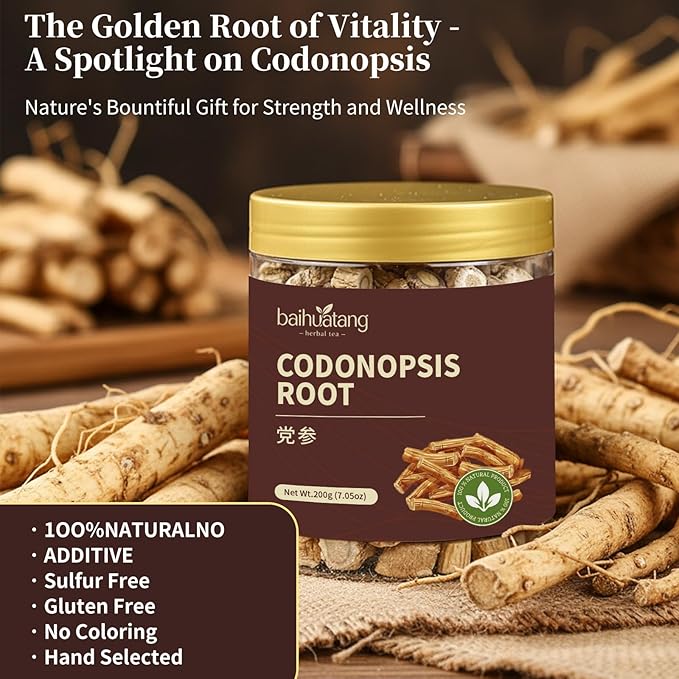 Baihuatang Natural Dried Codonopsis Root Tea 党参 Premium Grade Dang Shen (Codonopsis Pilosulae) | 3-Year Grown Hand-Picked Uniform Size | 200g (7.05oz) Bulk Herbs | No Additives Sulfur-Free