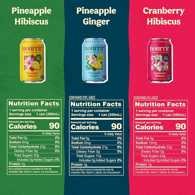Nourrir Sparkling Juice Tropical Harmony Variety Pack 12oz Cans Pack of 12