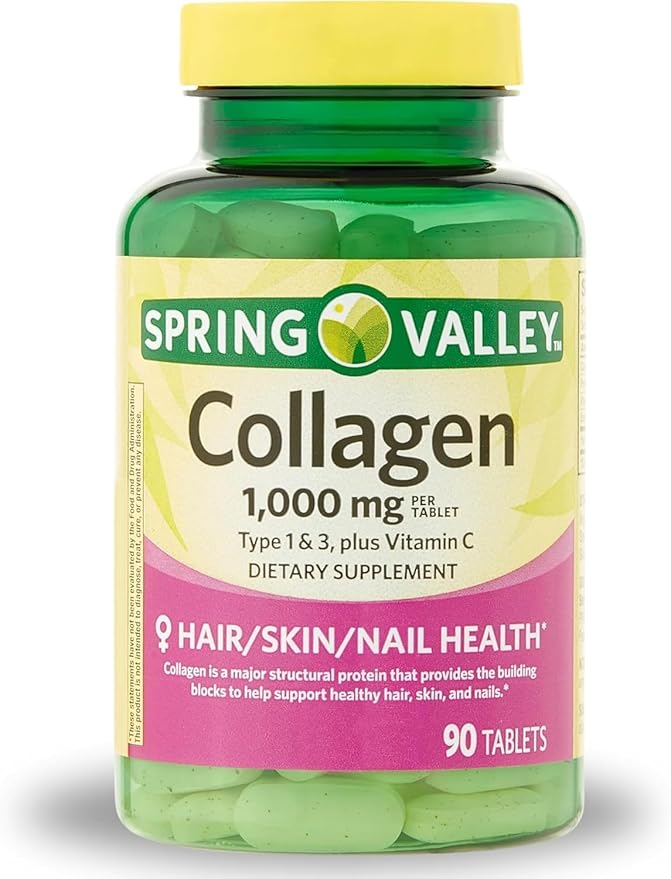 Collagen Type 1 &amp 3 Plus Vitamin C Hair Skin Nails Health Dietary Supplement Tablets 1000 mg 90 Count by Spring Valley (Pack of 1) + VSL Sticker