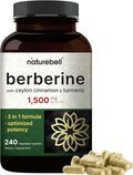 NatureBell Berberine Supplement 1500mg with Ceylon Cinnamon &amp Turmeric Root 240 Veggie Capsules | 97% Pure Berberine HCL | Supports Balanced Sugar Levels &amp Heart Health | Vegan Non-GMO